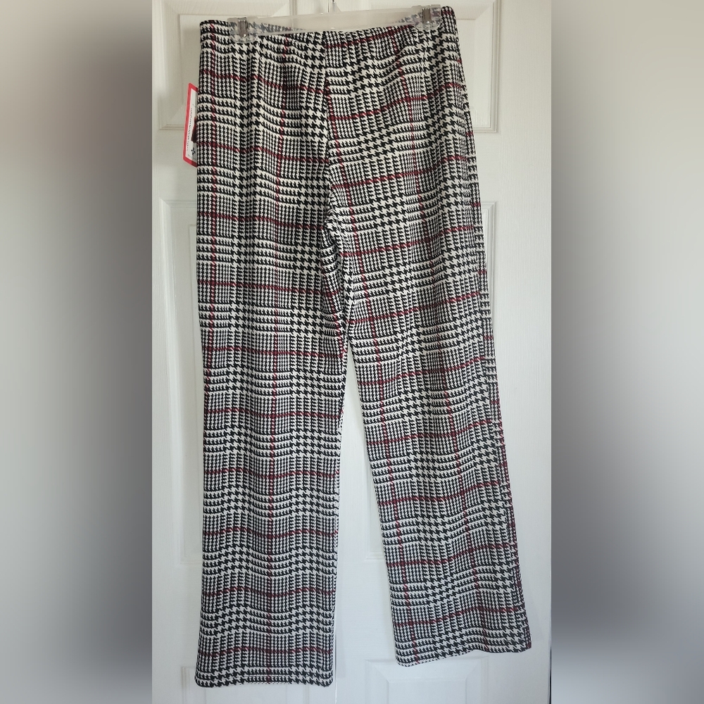 Chic Women's Houndstooth Wide Leg Pants With Elastic Waist  Mid Rise